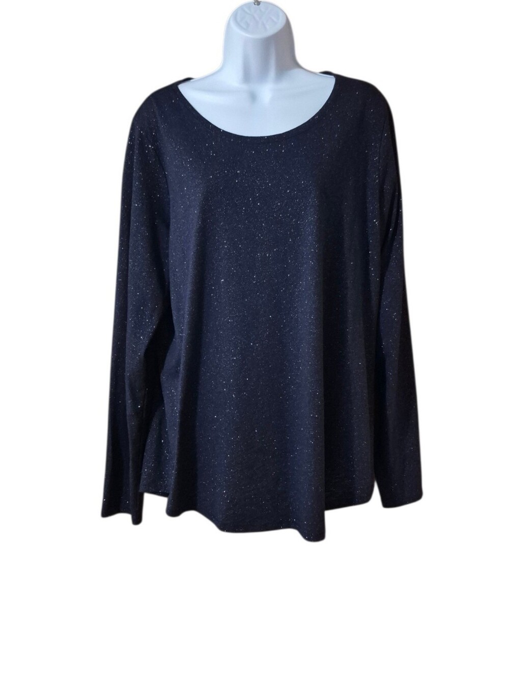 Sonoma Sparkle Long-Sleeve Scoop Neck Festive Holiday Top Black Sz XL EUC